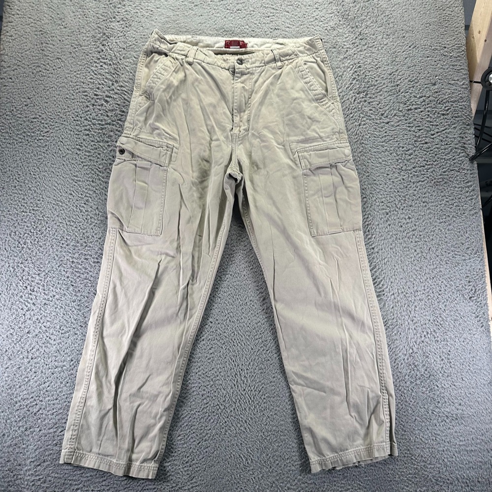 Chaps Pant Mens 36x32 Beige Cotton Cargo Straight Technician Utility Workwear